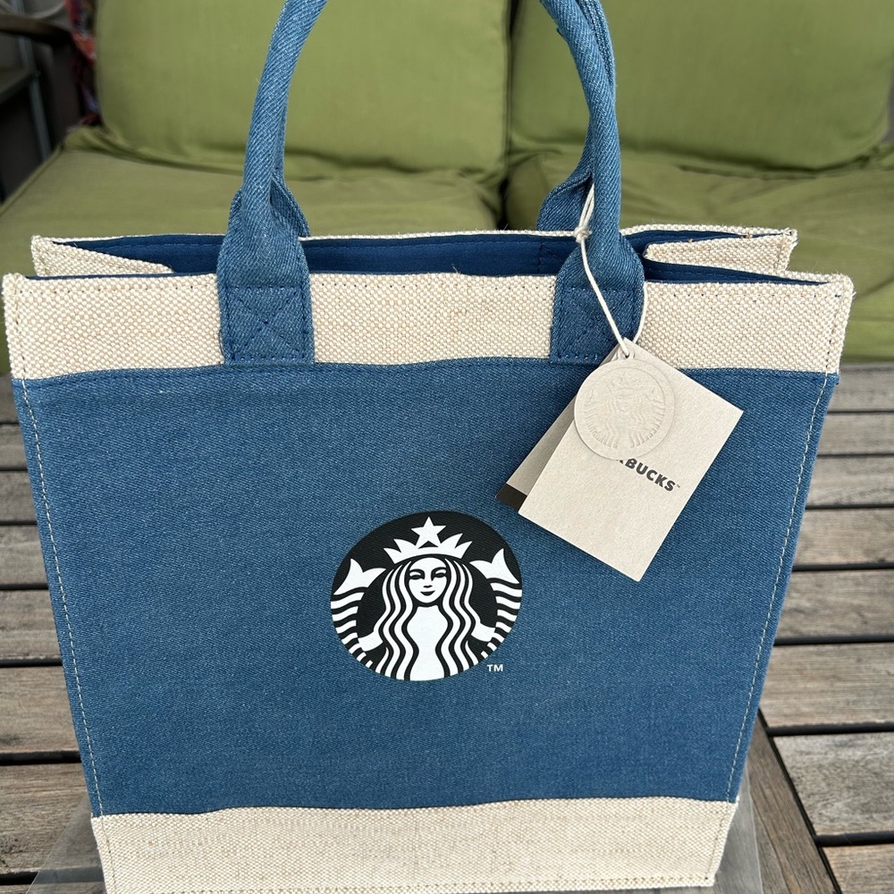 NWT Starbucks Blue and Tan Canvas Bag